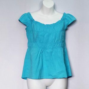 Theory Blouse Linen Blend Size Medium Ruched  Linen Blend